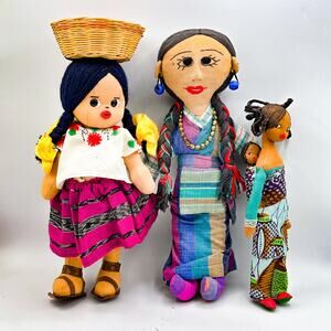 Lot 3 Intl Cloth Dolls African Mexican Himalayan Handmade